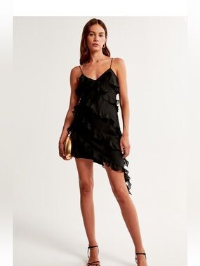 Abercrombie & Fitch All-Over Ruffle Mini Dress in black size petite M